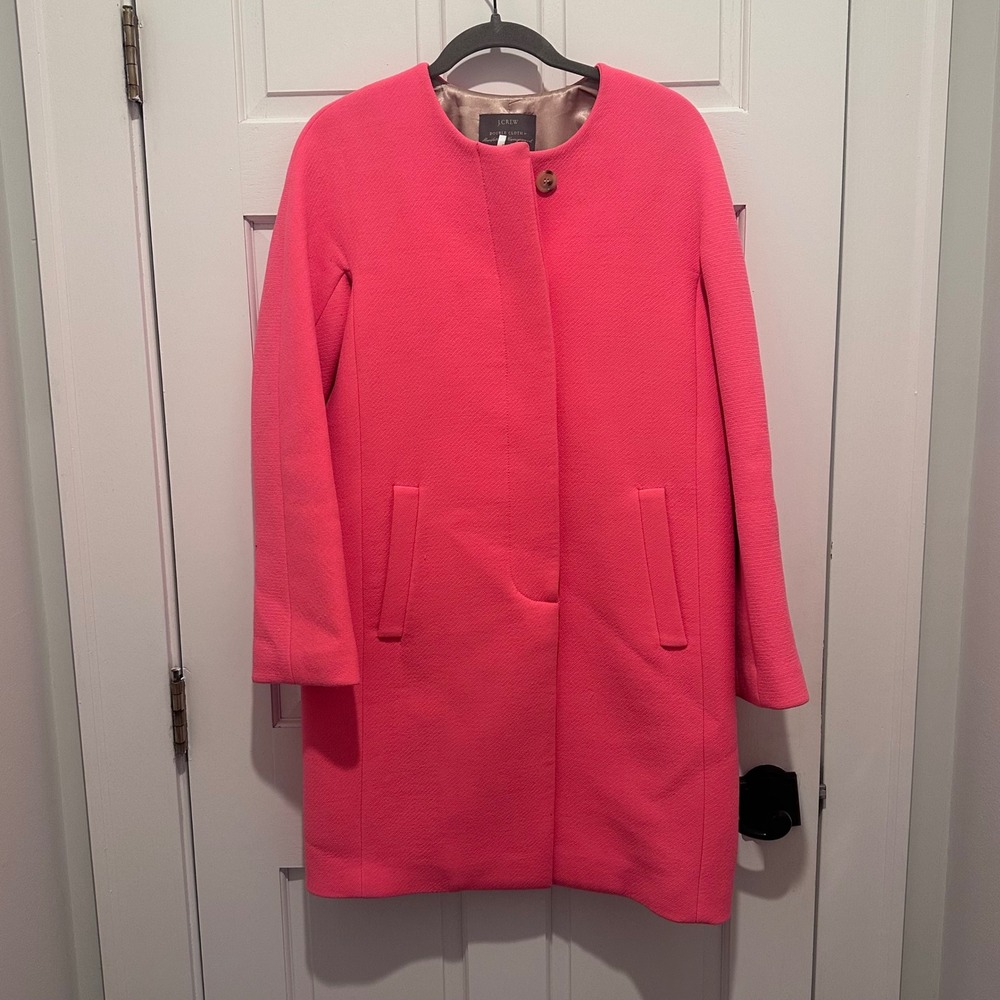 J.Crew Double-Cloth Wool Collarless Coat Neon Pink Italian Wool Blend Jacket